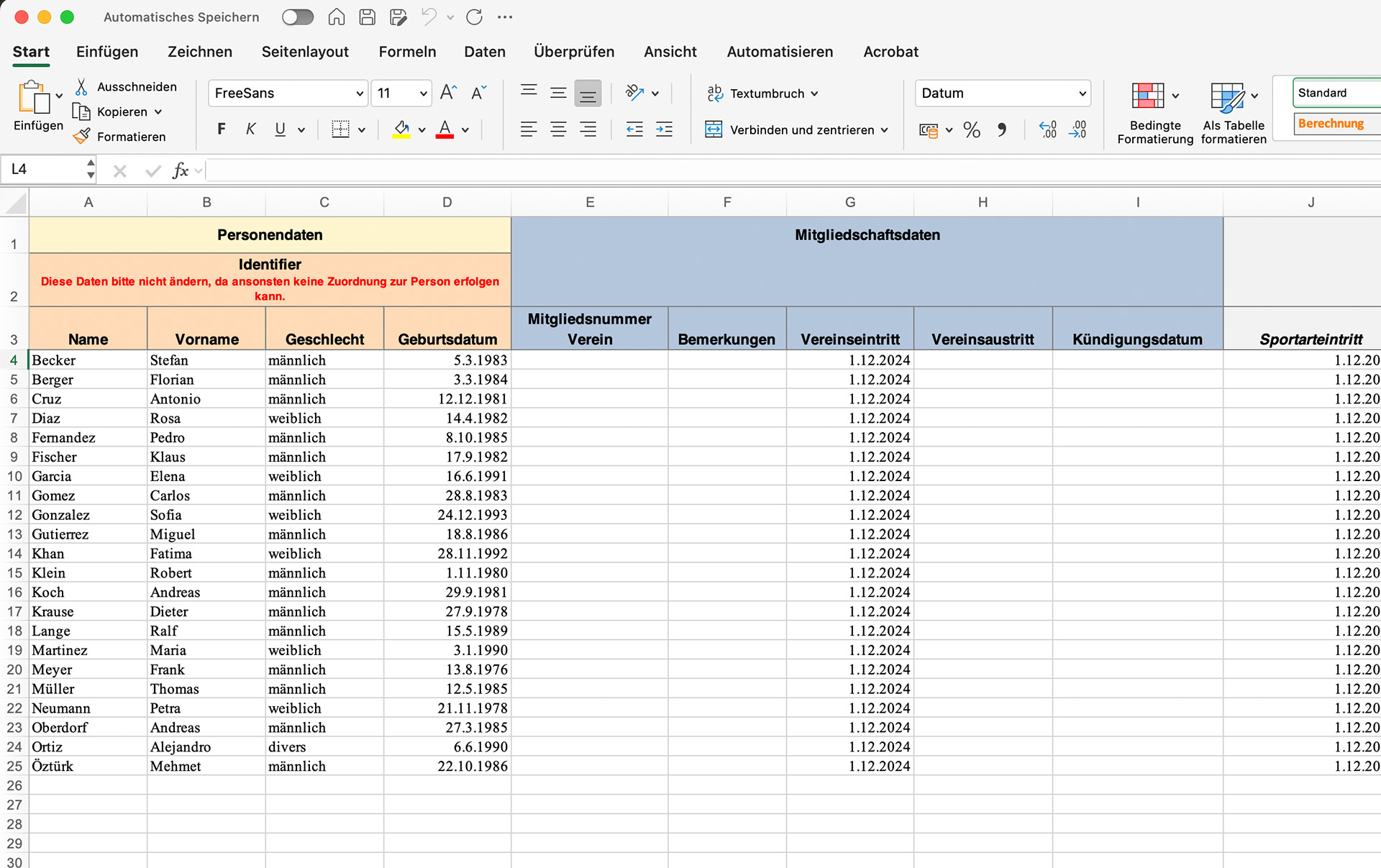 Mitgliedschaftsdaten exportieren