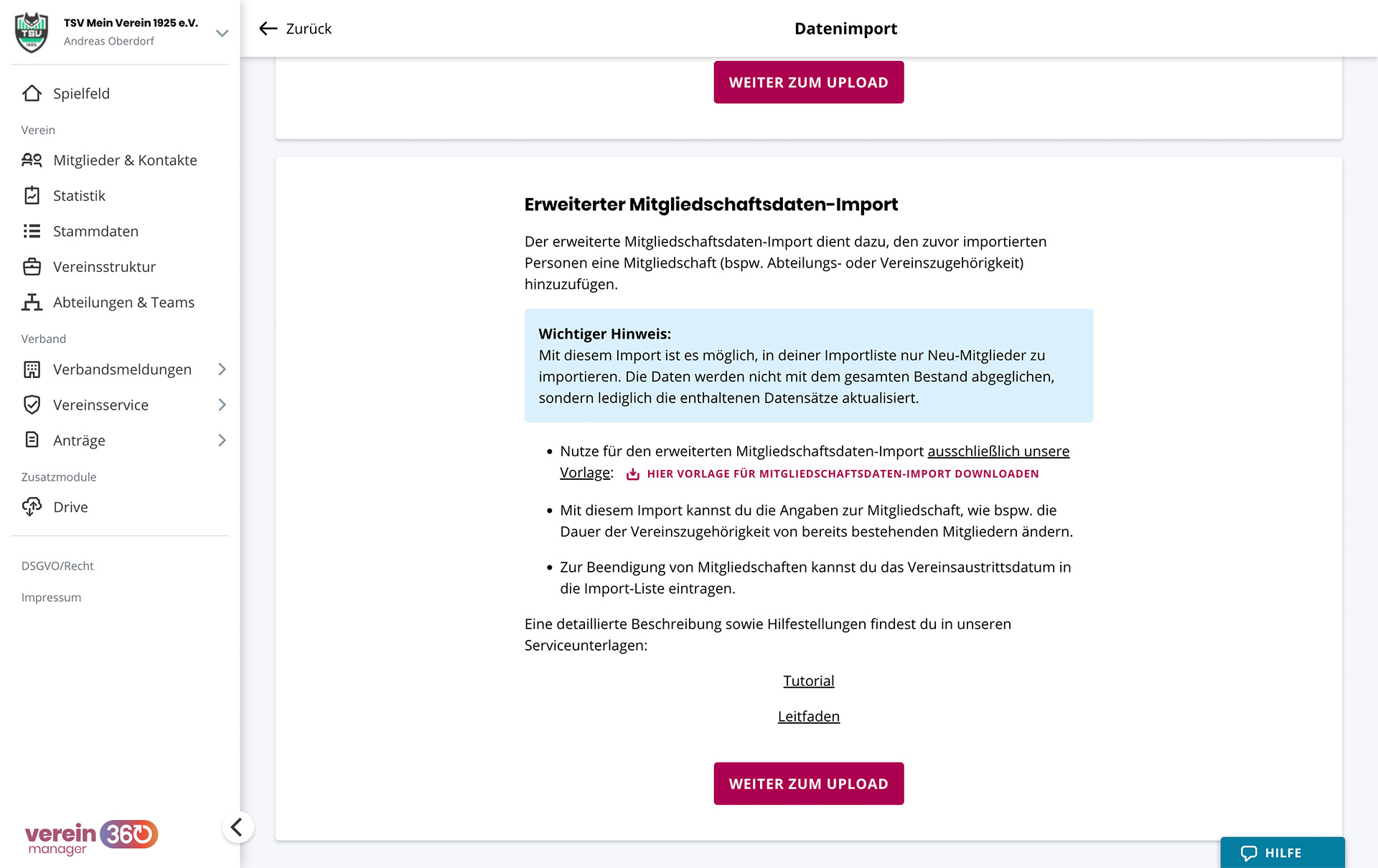 Mitgliedschaftsdaten importieren